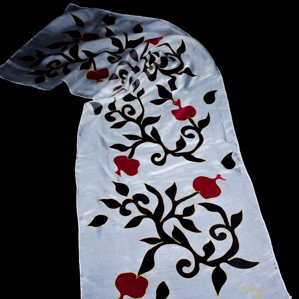 Shoghik Armenian Silk Scarf with Pomegranates