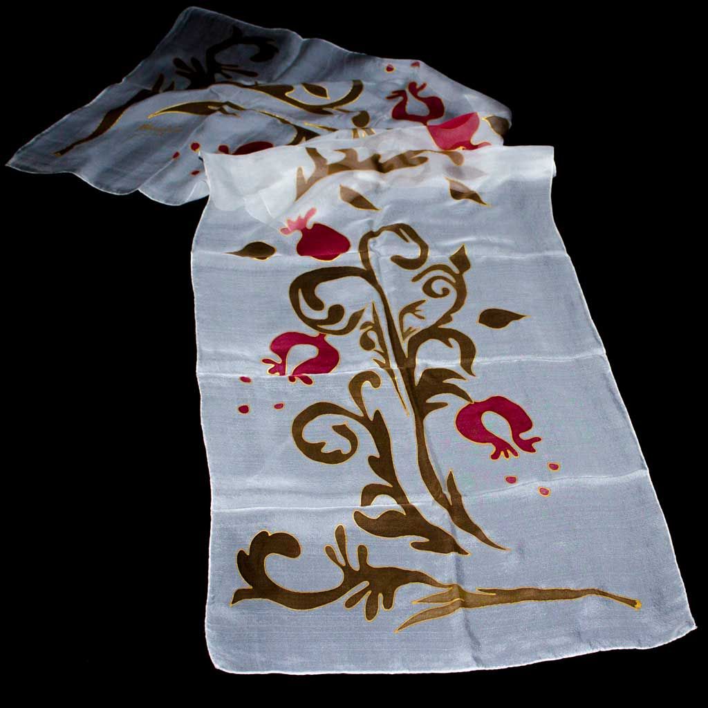 Shoghik Armenian Silk Scarf with Pomegranates