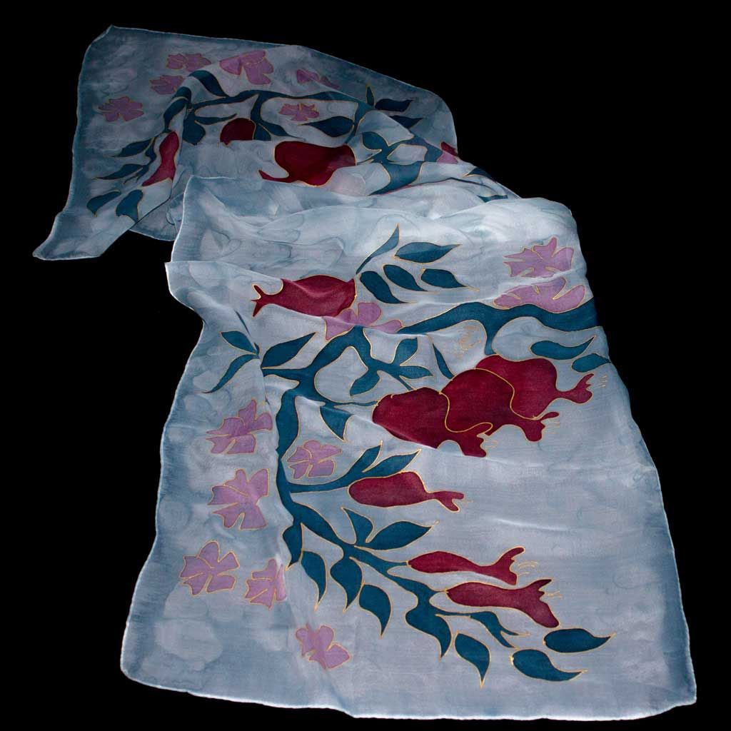 Shoghik Armenian Silk Scarf with Pomegranates