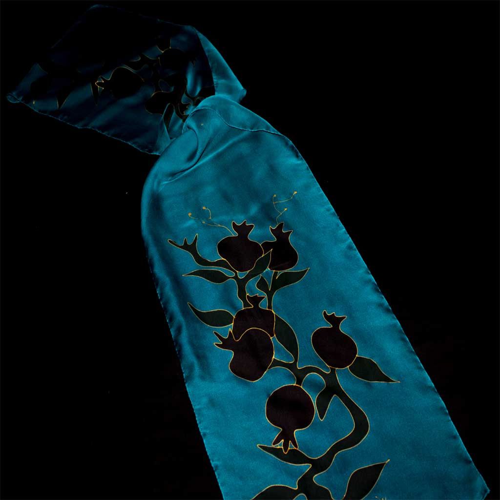 Shoghik Armenian Silk Scarf with Pomegranates