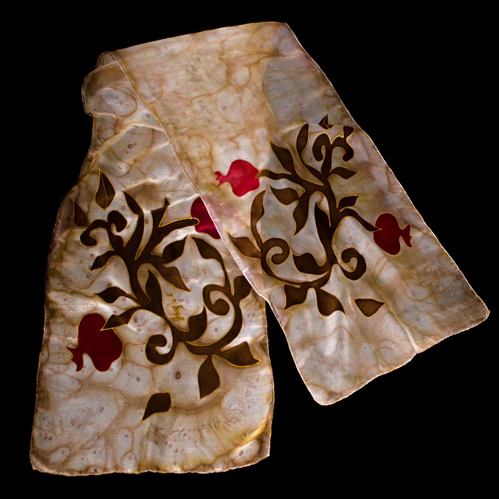 Shoghik Armenian Silk Scarf with Pomegranates