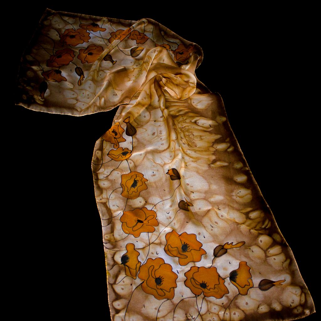 Shoghik Armenian Silk Scarf with Yellow Flowers