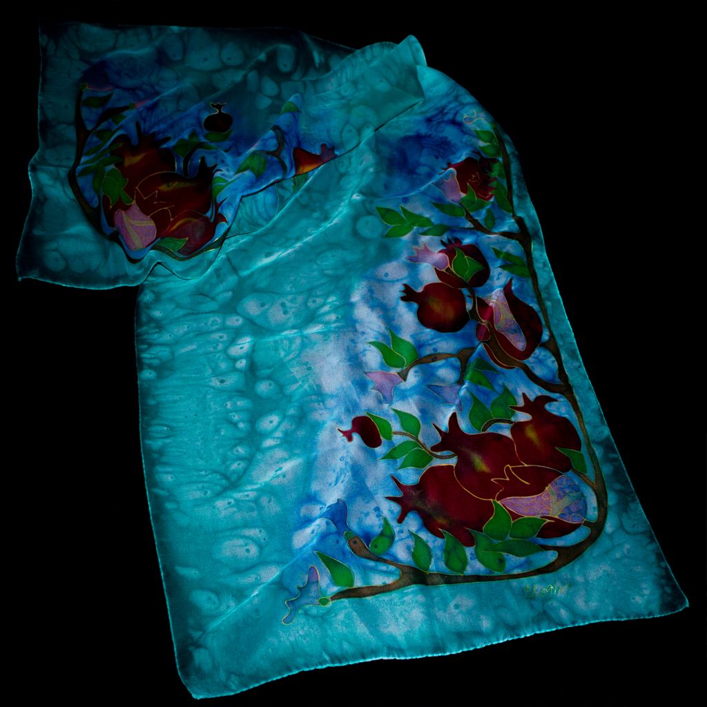 Shoghik Armenian Silk Scarf with Pomegranates