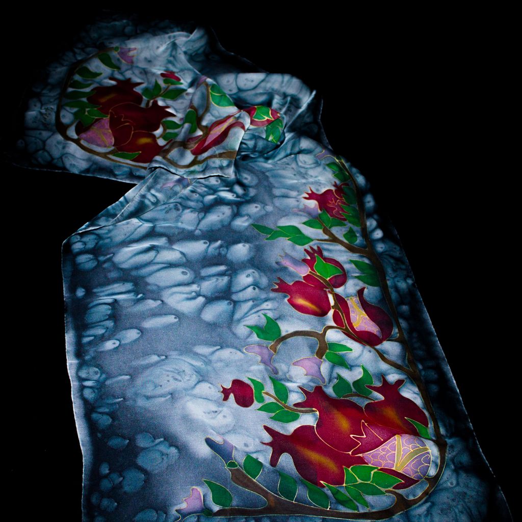 Shoghik Armenian Silk Scarf with Pomegranates