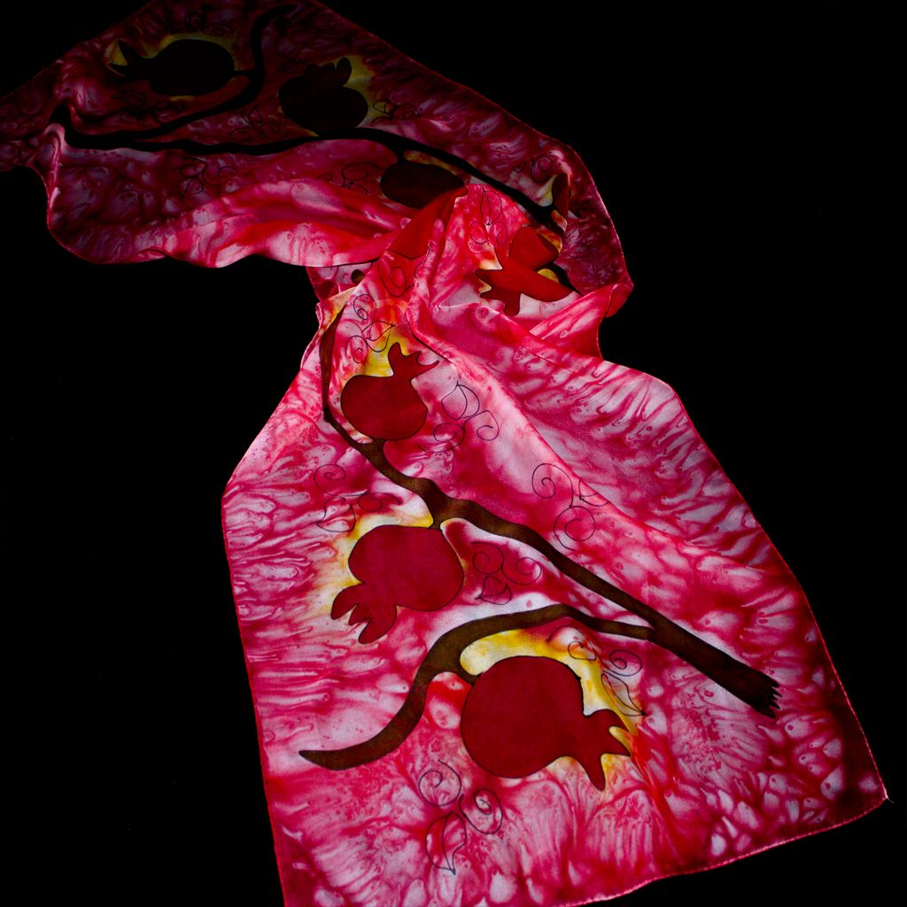Shoghik Armenian Silk Scarf with Pomegranates