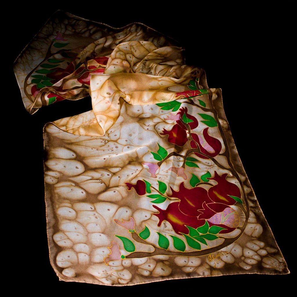 Shoghik Armenian Silk Scarf with Pomegranates