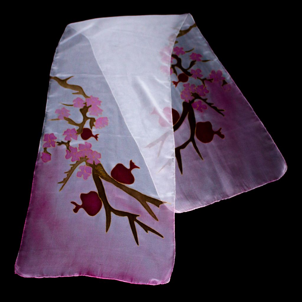 Shoghik Armenian Silk Scarf with Pomegranates