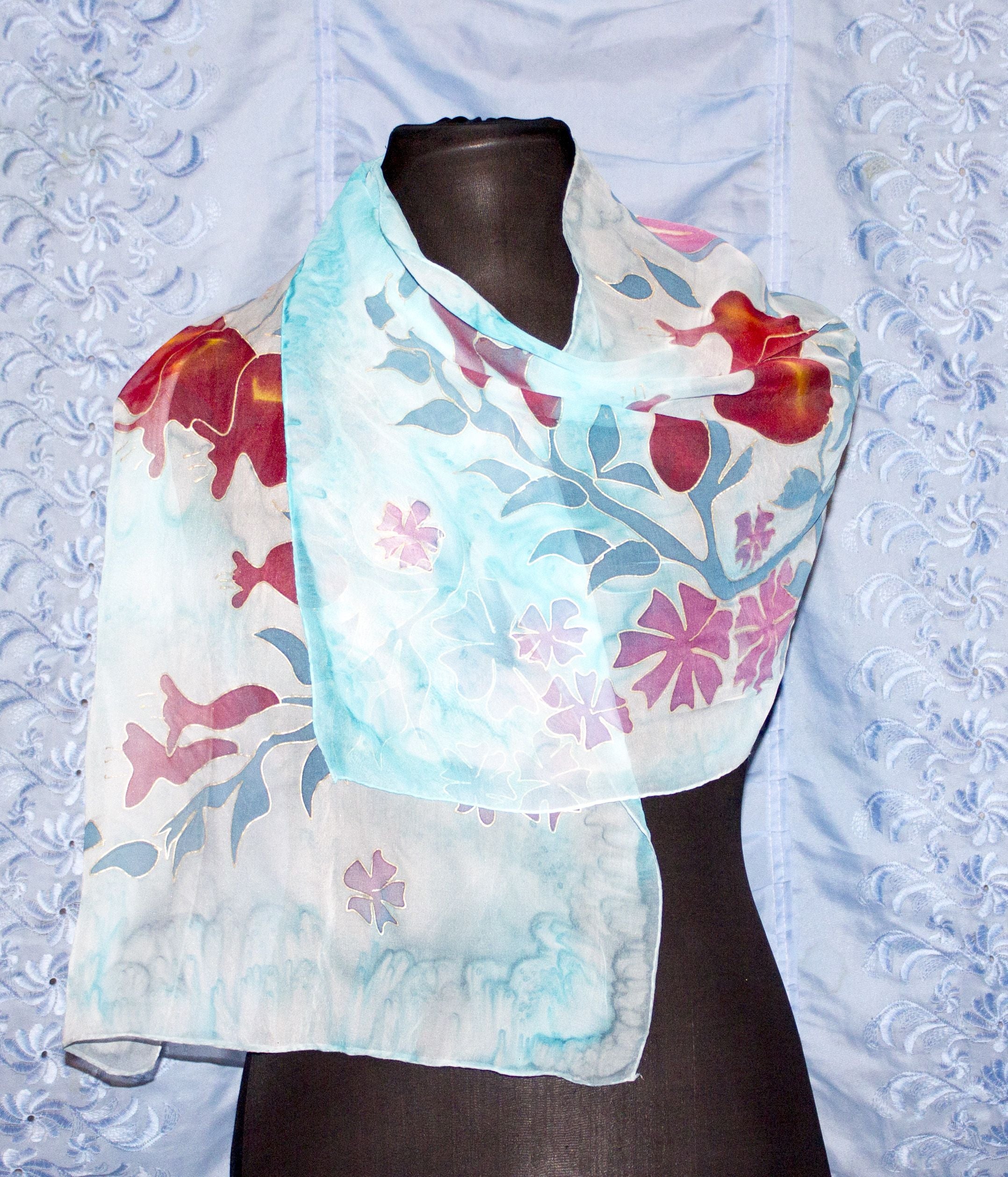 Shoghik Armenian Silk Scarf with Pomegranates