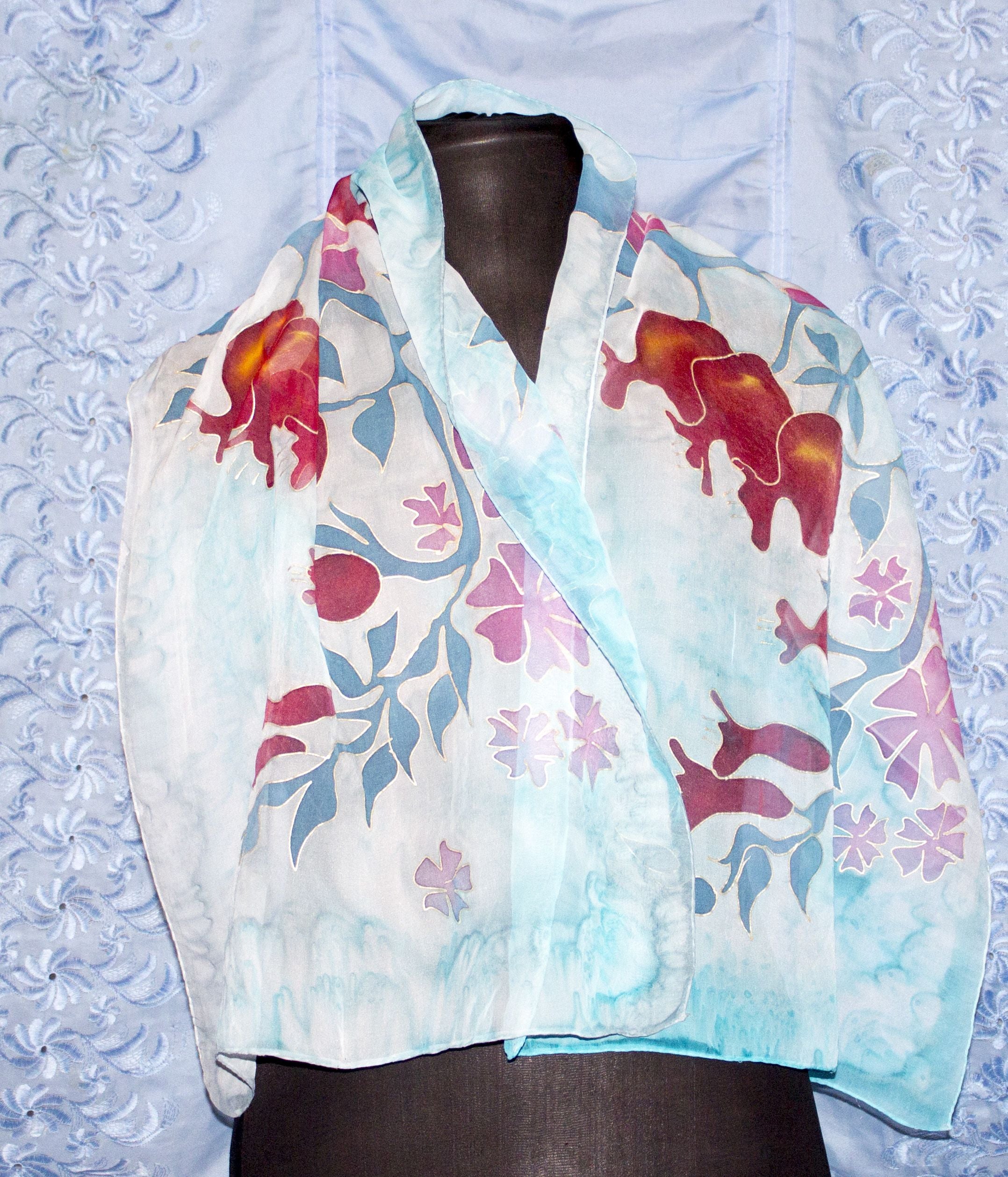 Shoghik Armenian Silk Scarf with Pomegranates