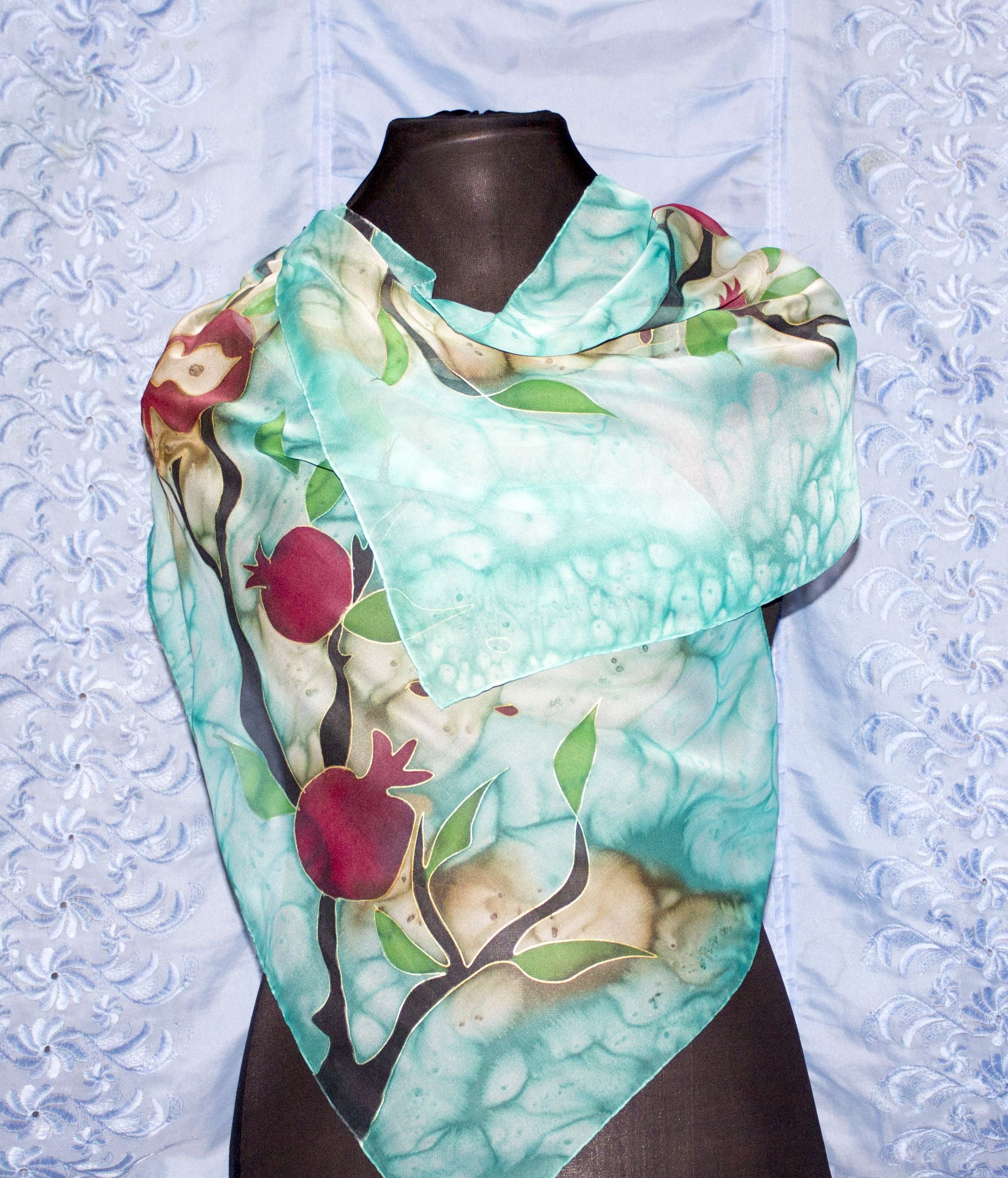 Shoghik Armenian Silk Scarf with Pomegranates