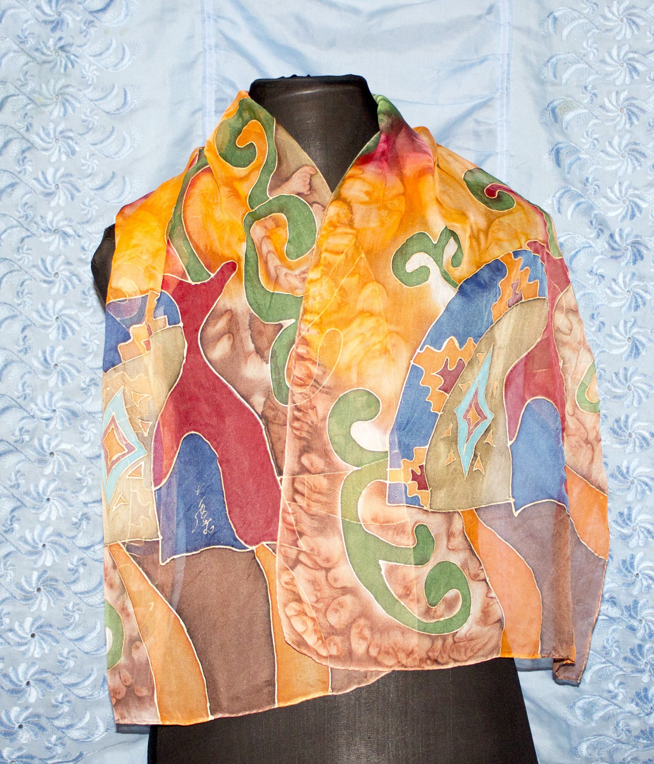 Armenian Handmade Silk Scarf - Old Pitcher. Abstraction