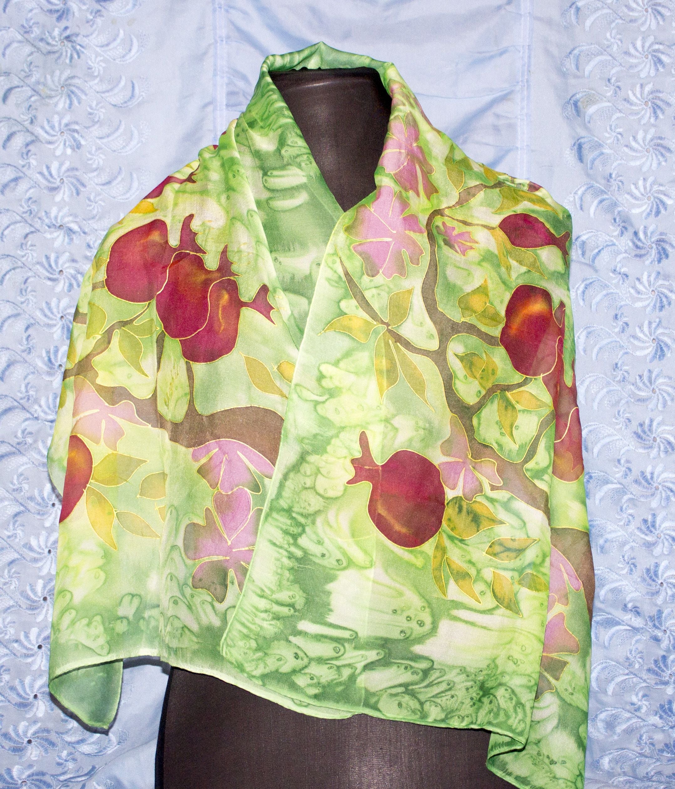 Shoghik Armenian Silk Scarf with Pomegranates