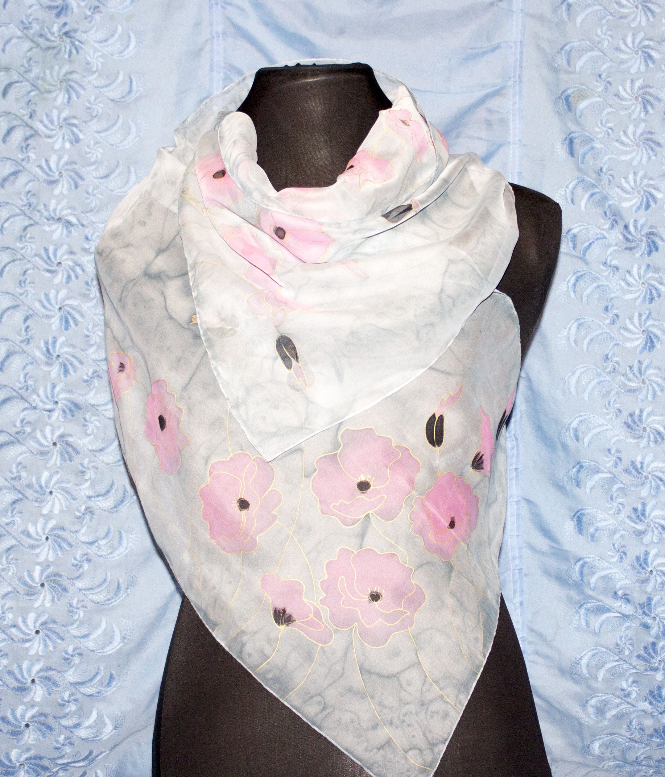 Armenian Handmade Silk Scarf - Papavers