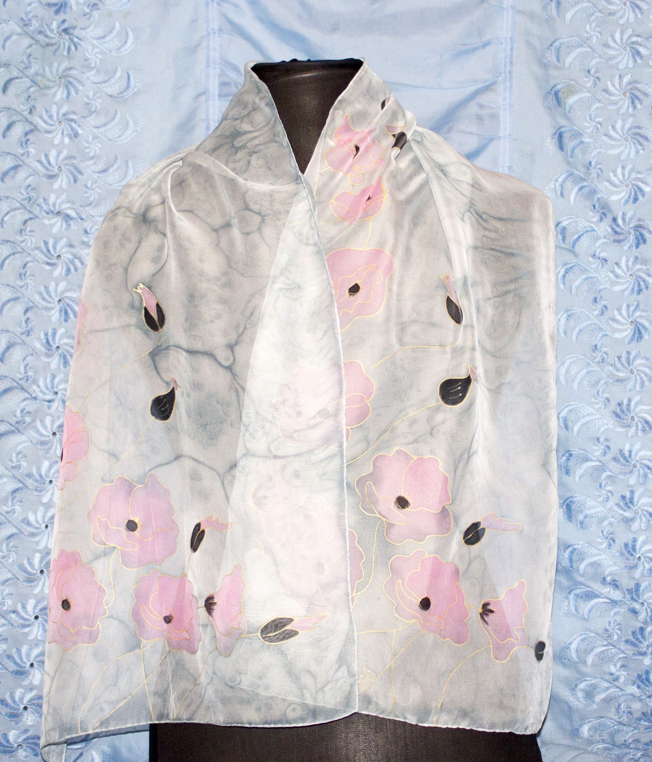 Armenian Handmade Silk Scarf - Papavers