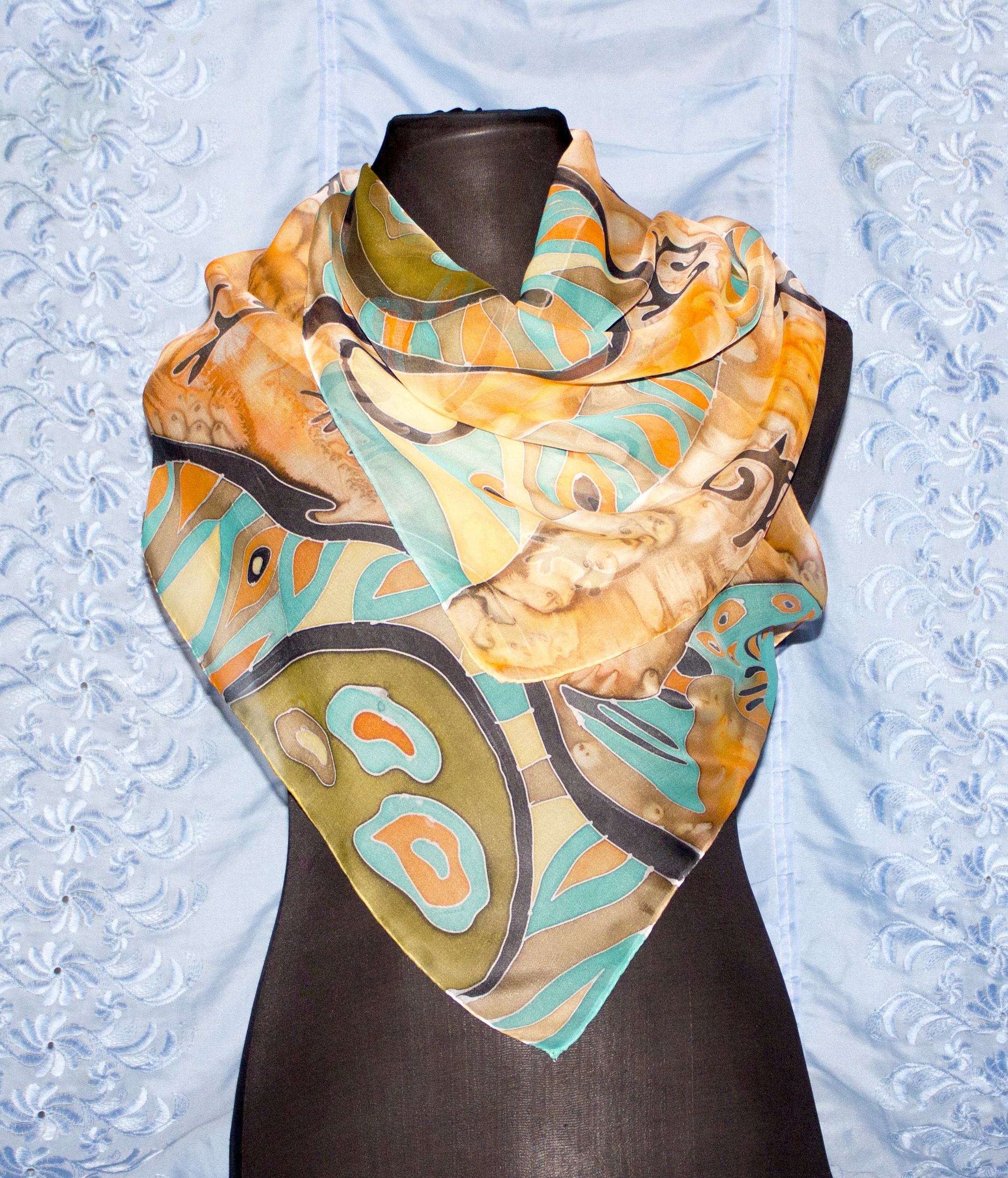 Shoghik Armenian Silk Scarf with Petroglyphs