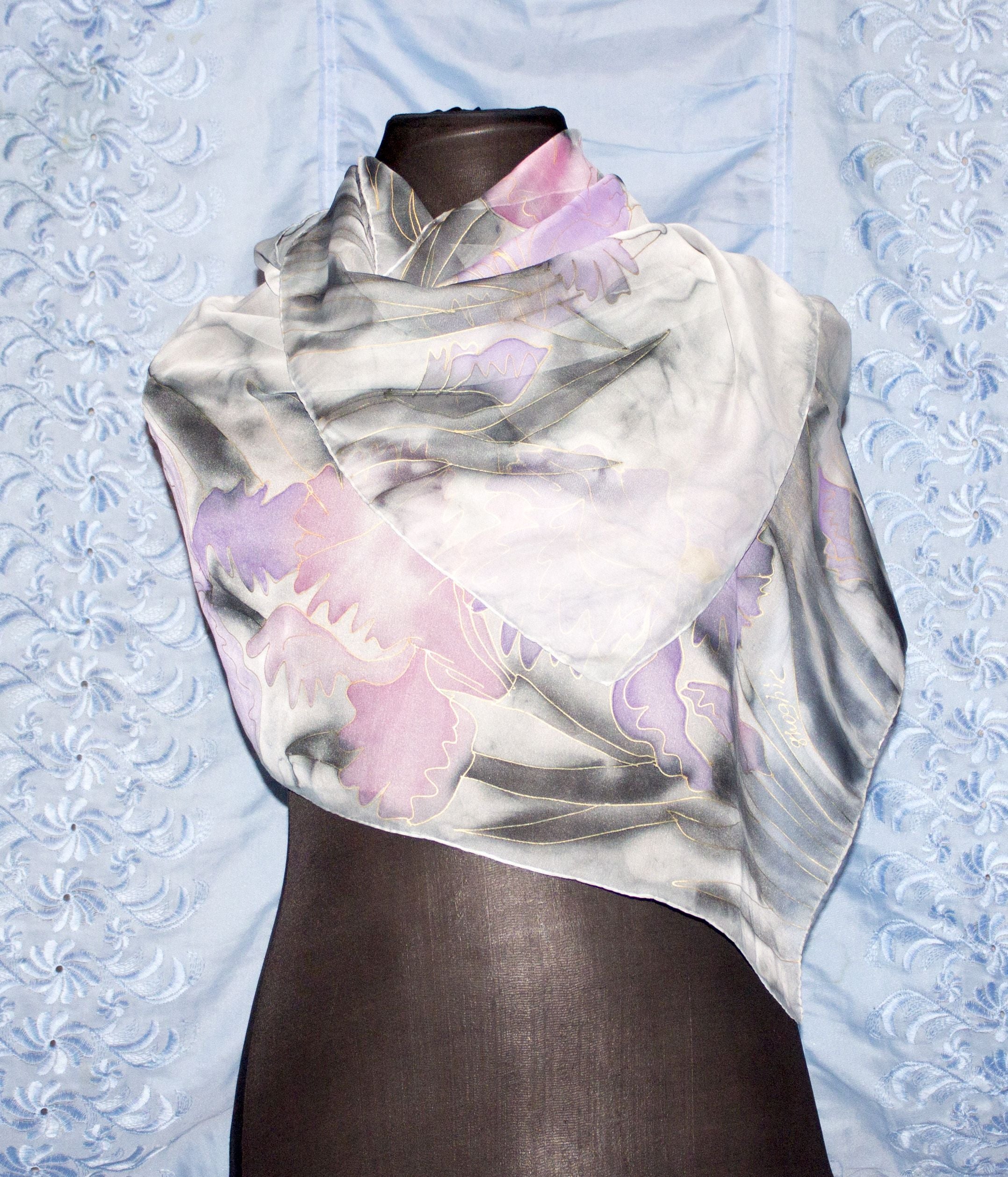 Shoghik Armenian Silk Scarf with Irises