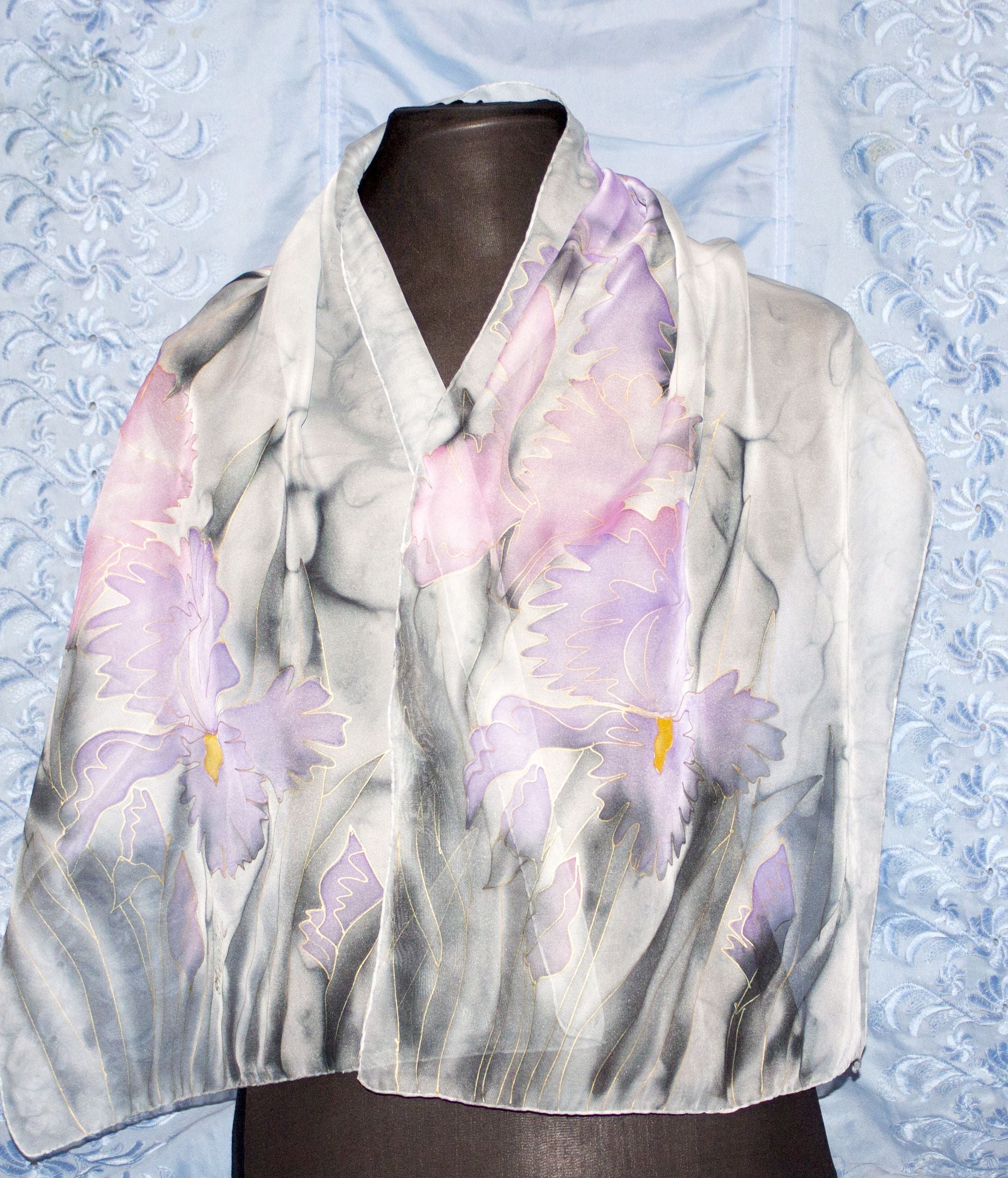 Shoghik Armenian Silk Scarf with Irises