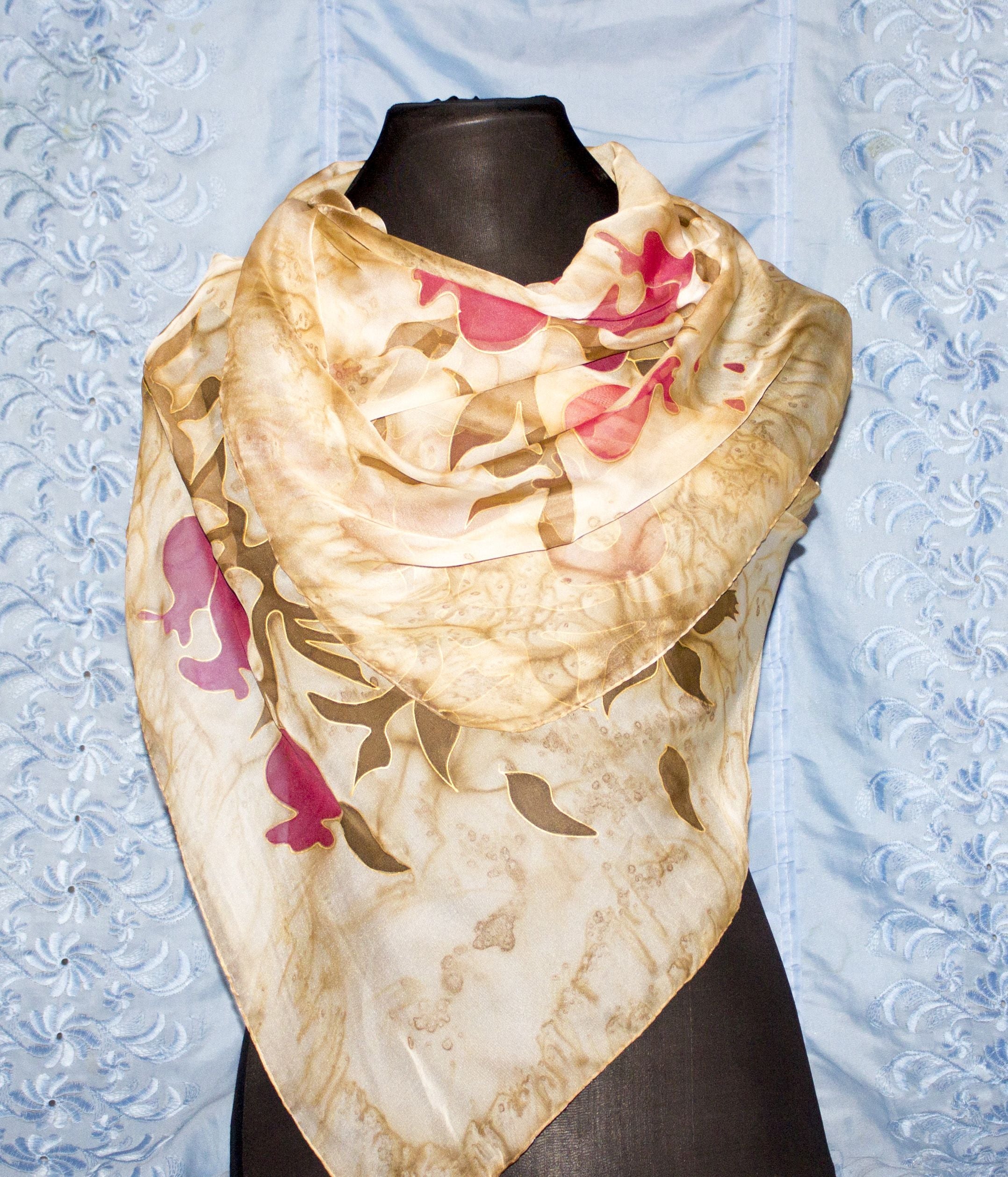 Shoghik Armenian Silk Scarf with Pomegranates