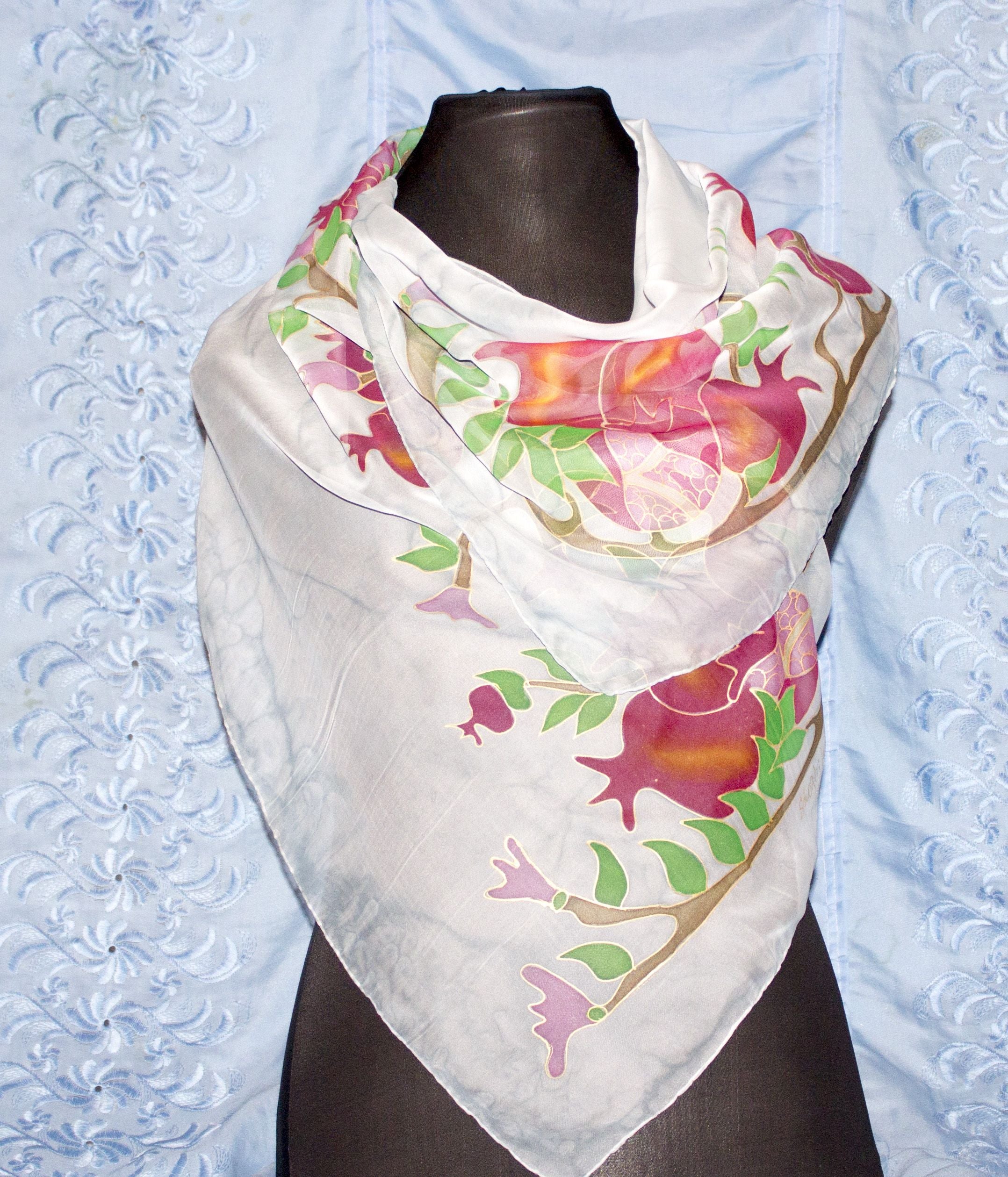 Shoghik Armenian Silk Scarf with Pomegranates