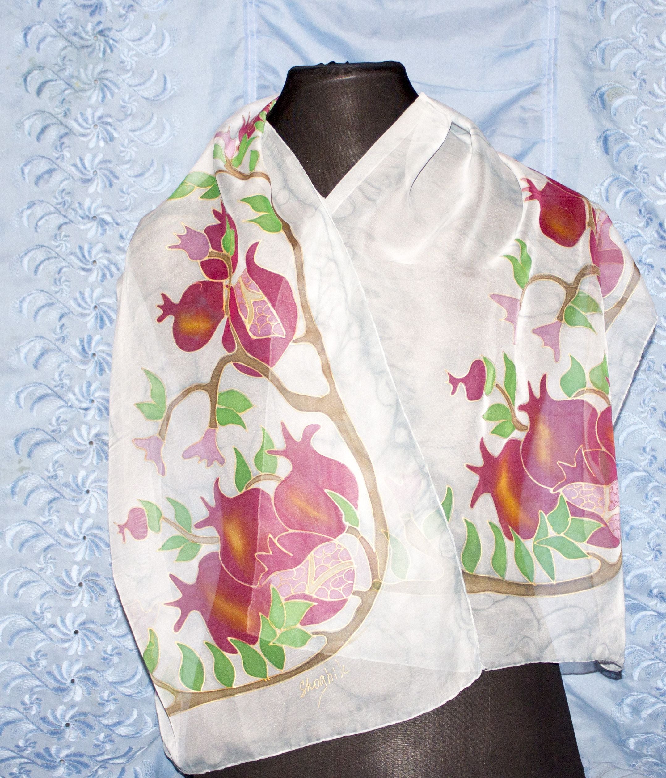 Shoghik Armenian Silk Scarf with Pomegranates