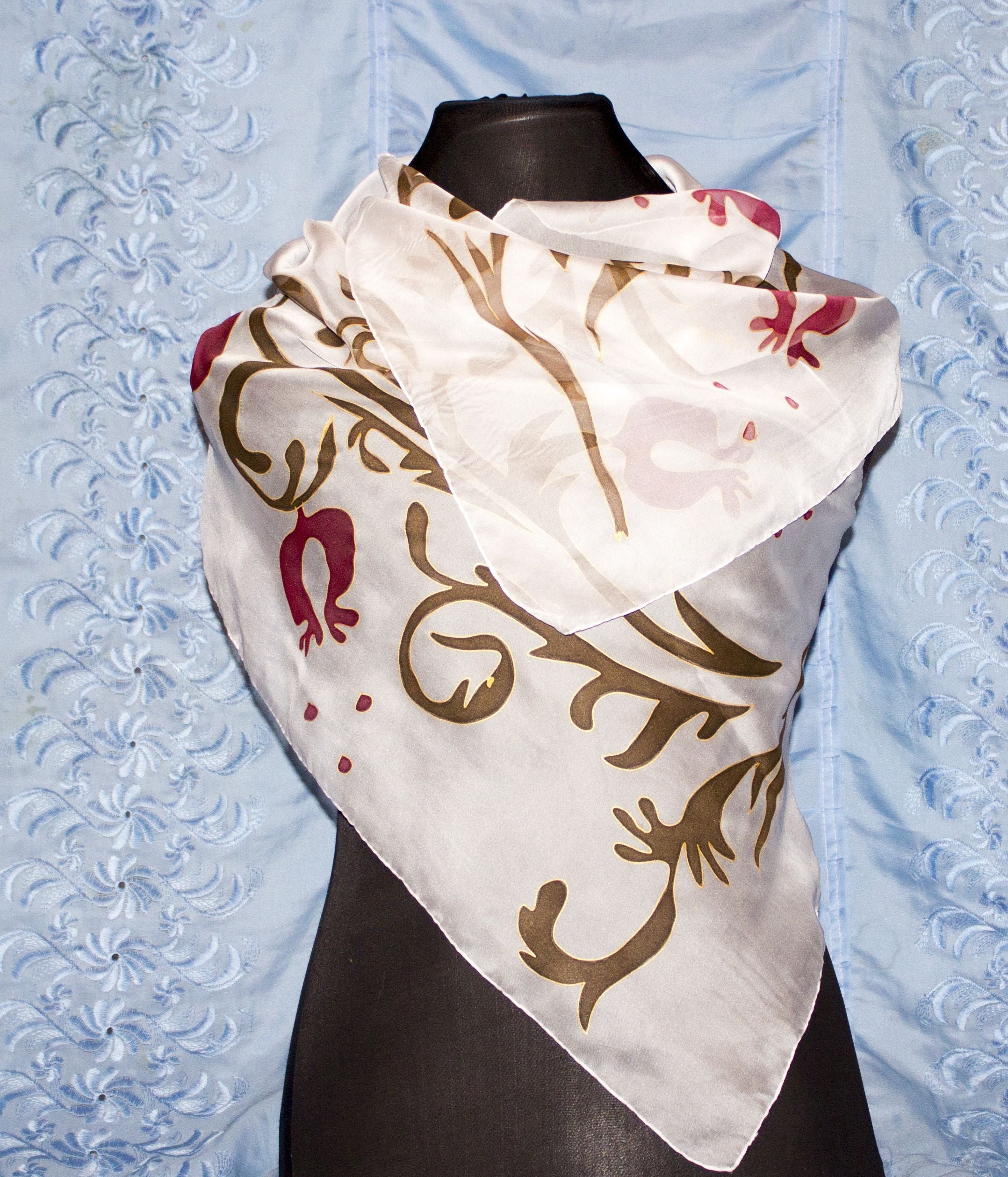 Shoghik Armenian Silk Scarf with Pomegranates