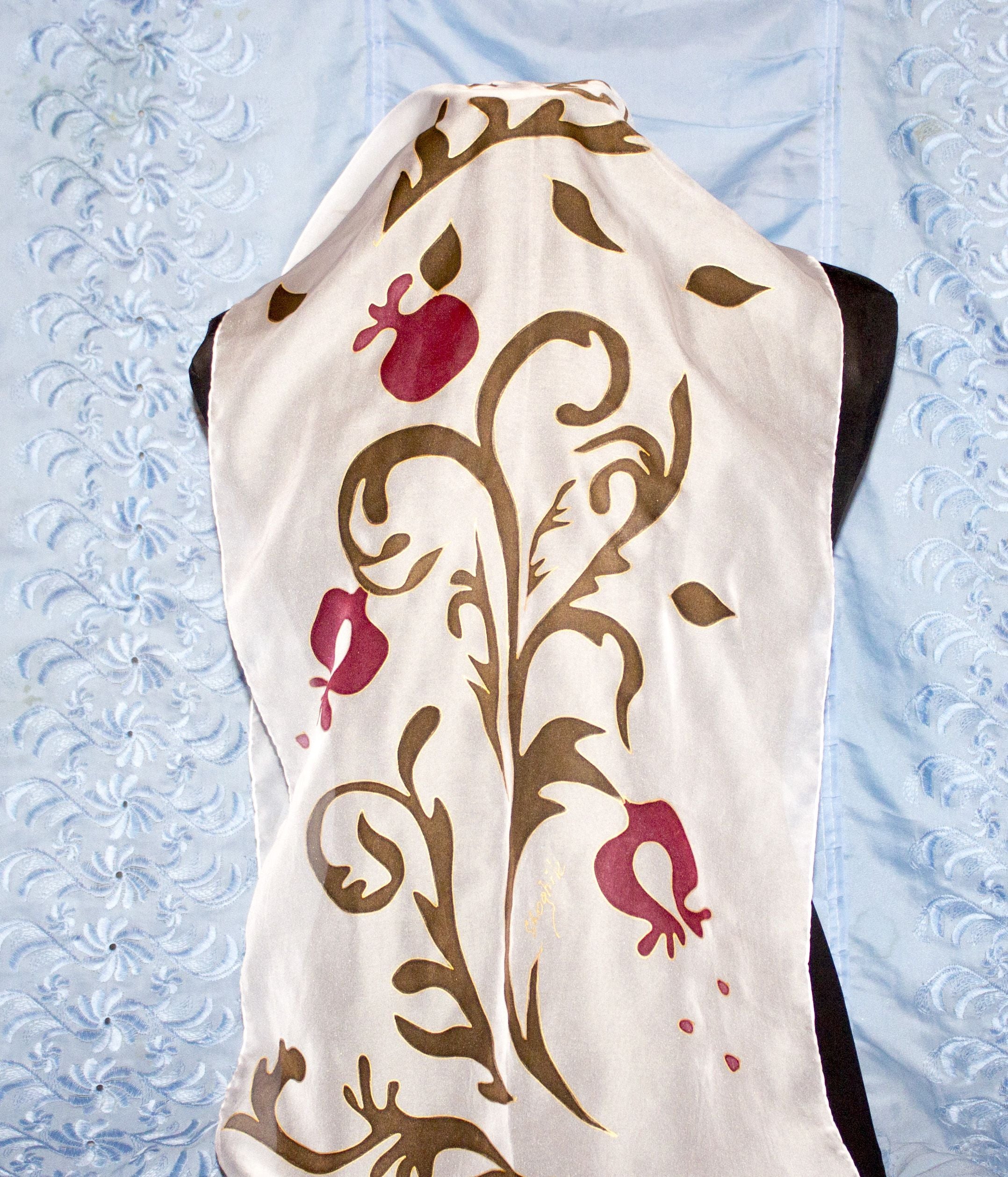 Shoghik Armenian Silk Scarf with Pomegranates