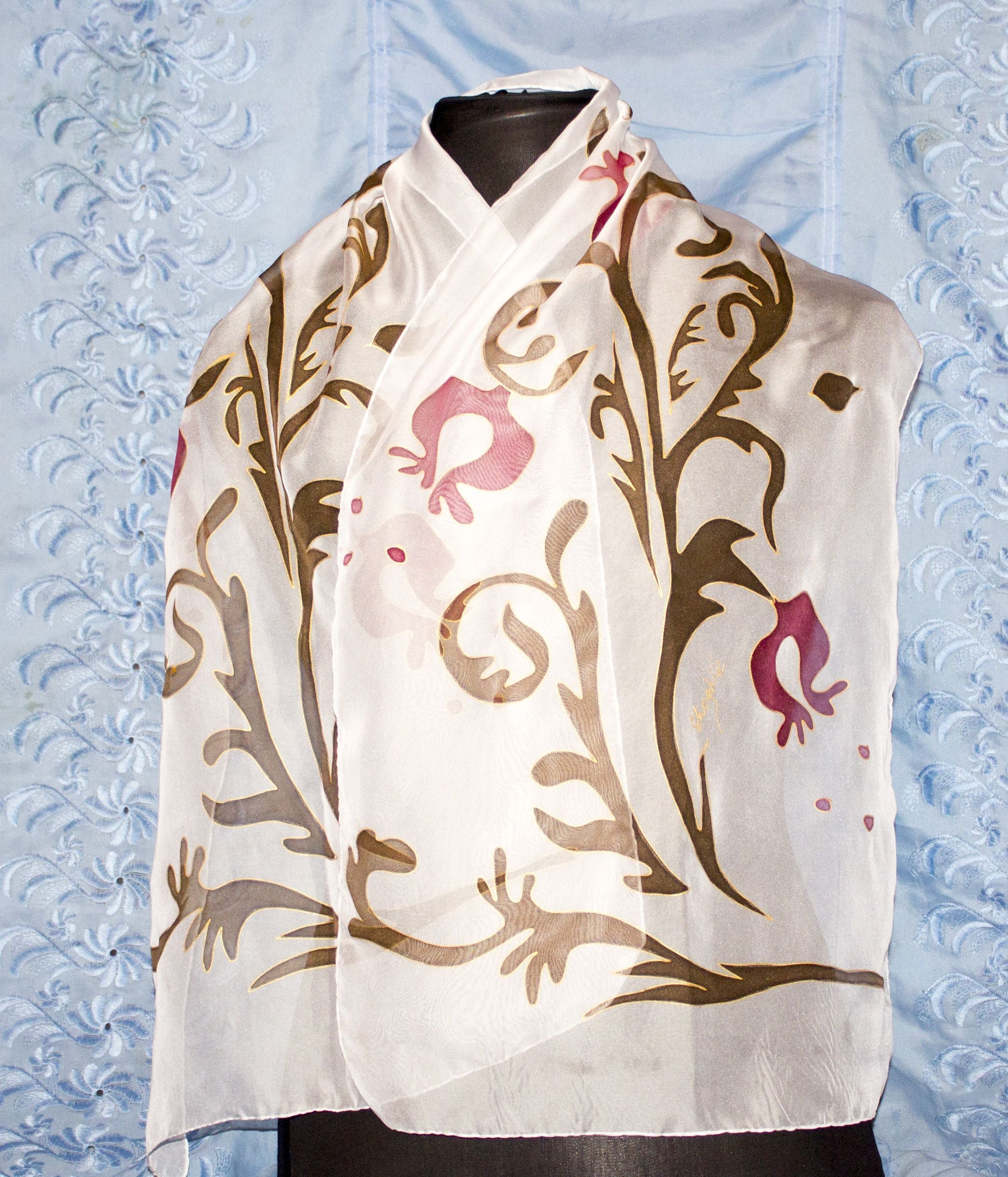 Shoghik Armenian Silk Scarf with Pomegranates