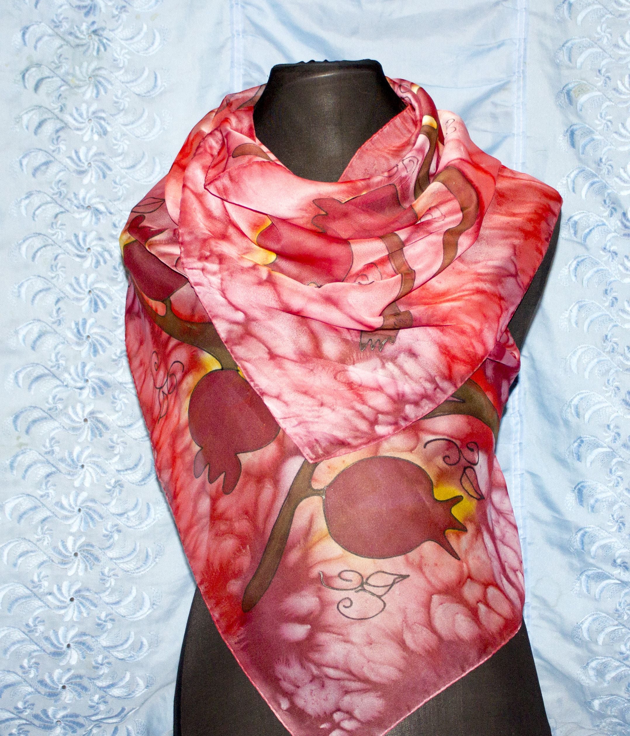 Shoghik Armenian Silk Scarf with Pomegranates