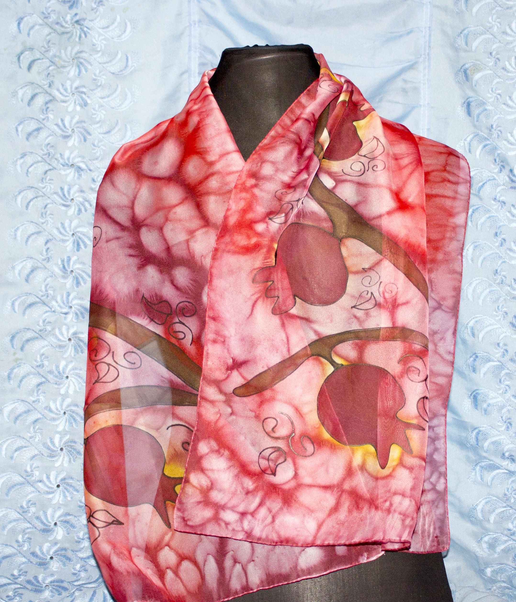 Shoghik Armenian Silk Scarf with Pomegranates