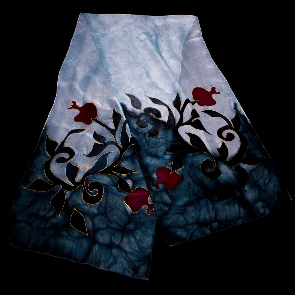 Shoghik Armenian Silk Scarf with Pomegranates
