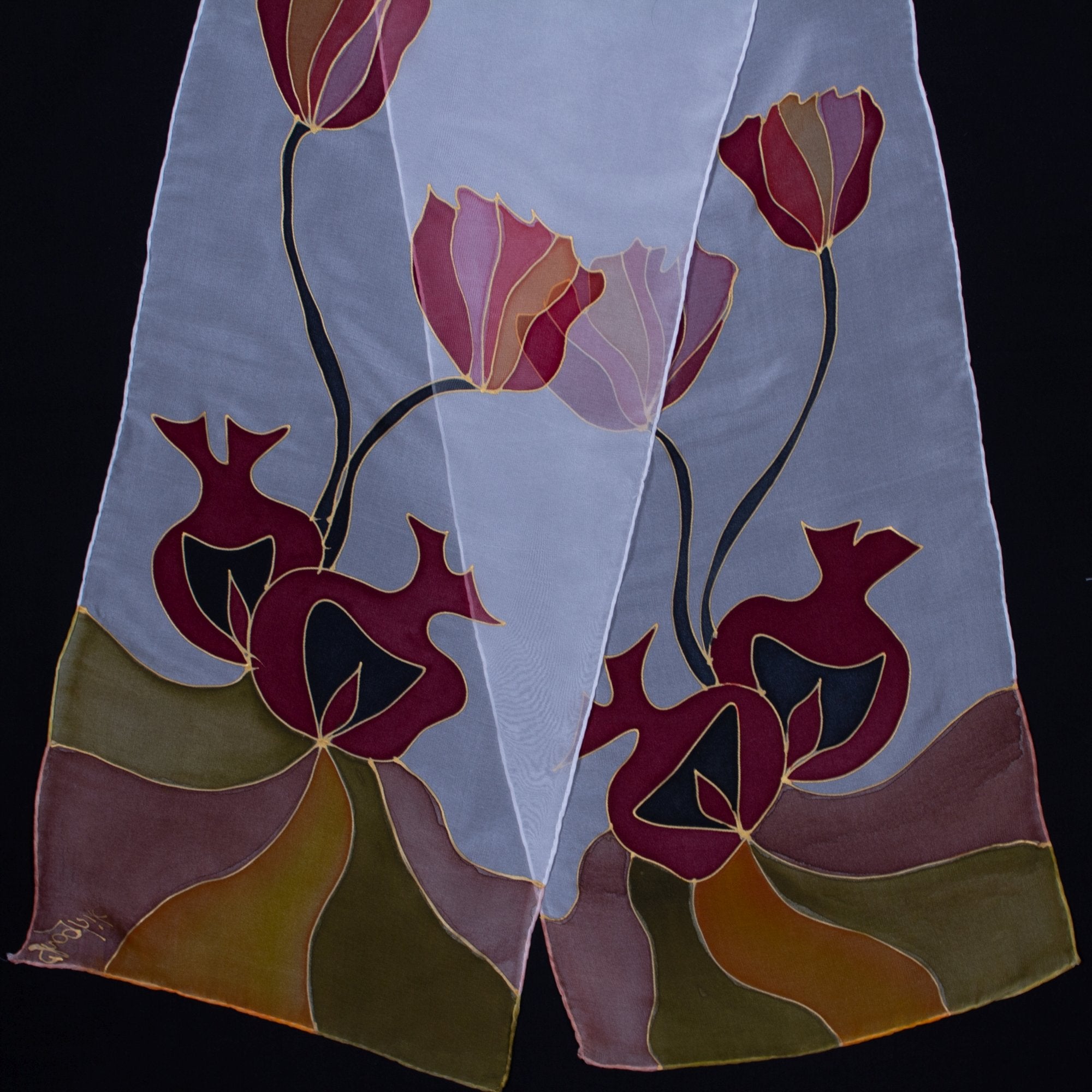 Armenian Handmade Silk Scarf - Pomegranates