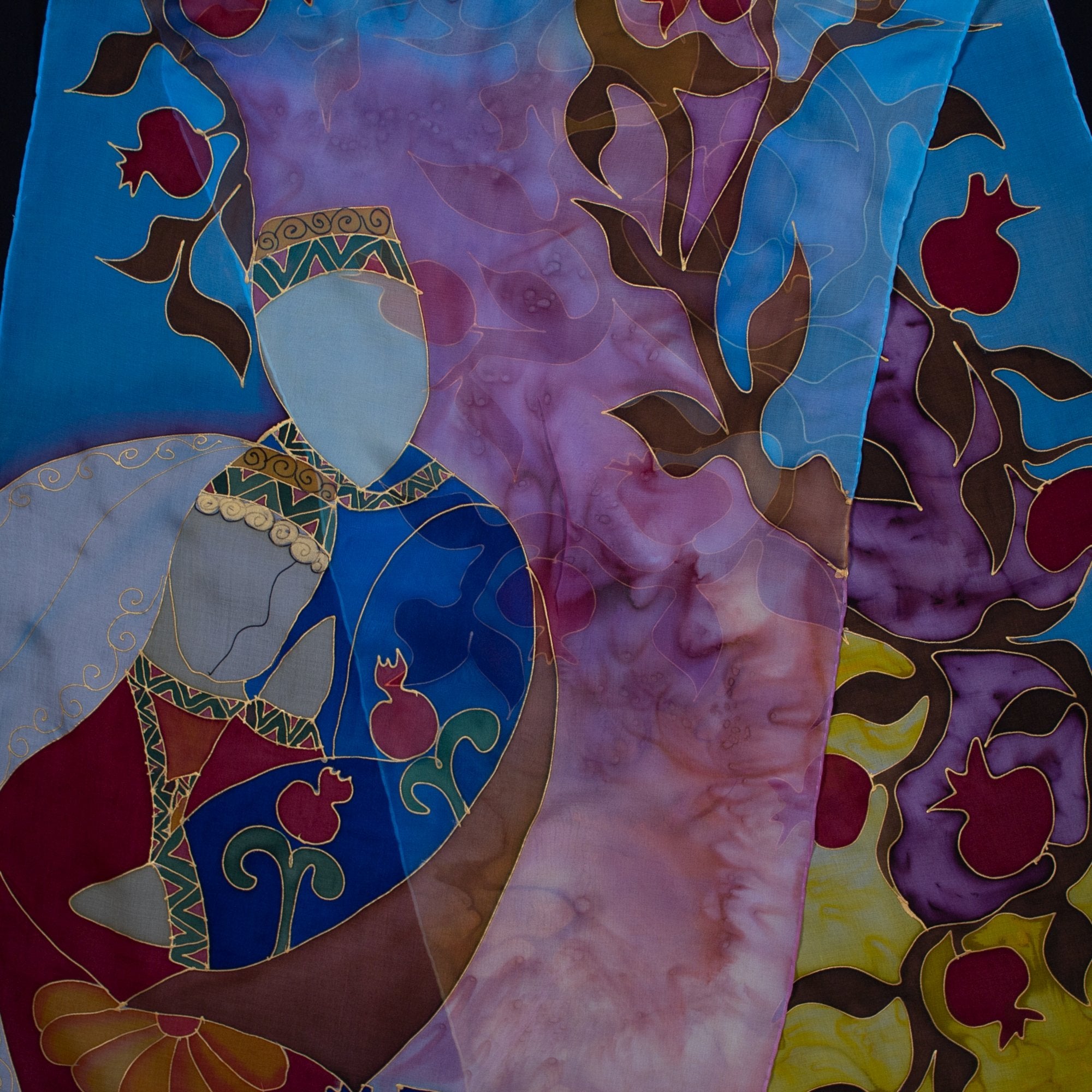 Armenian Handmade Silk Scarf - Pomegranates