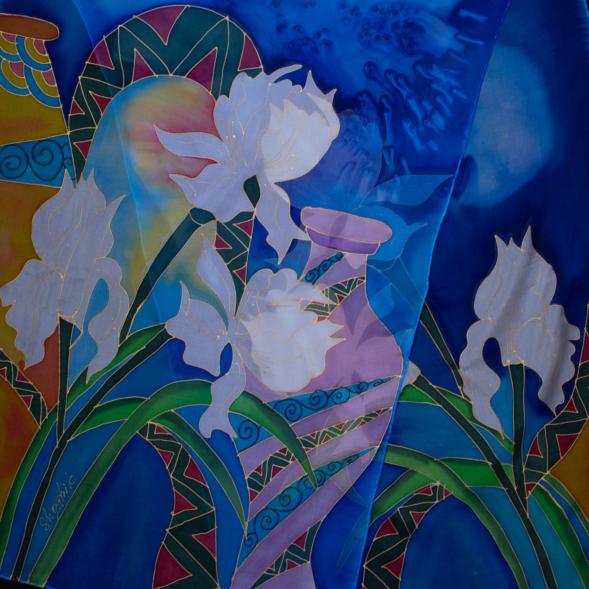Armenian Handmade Silk Scarf With Irises