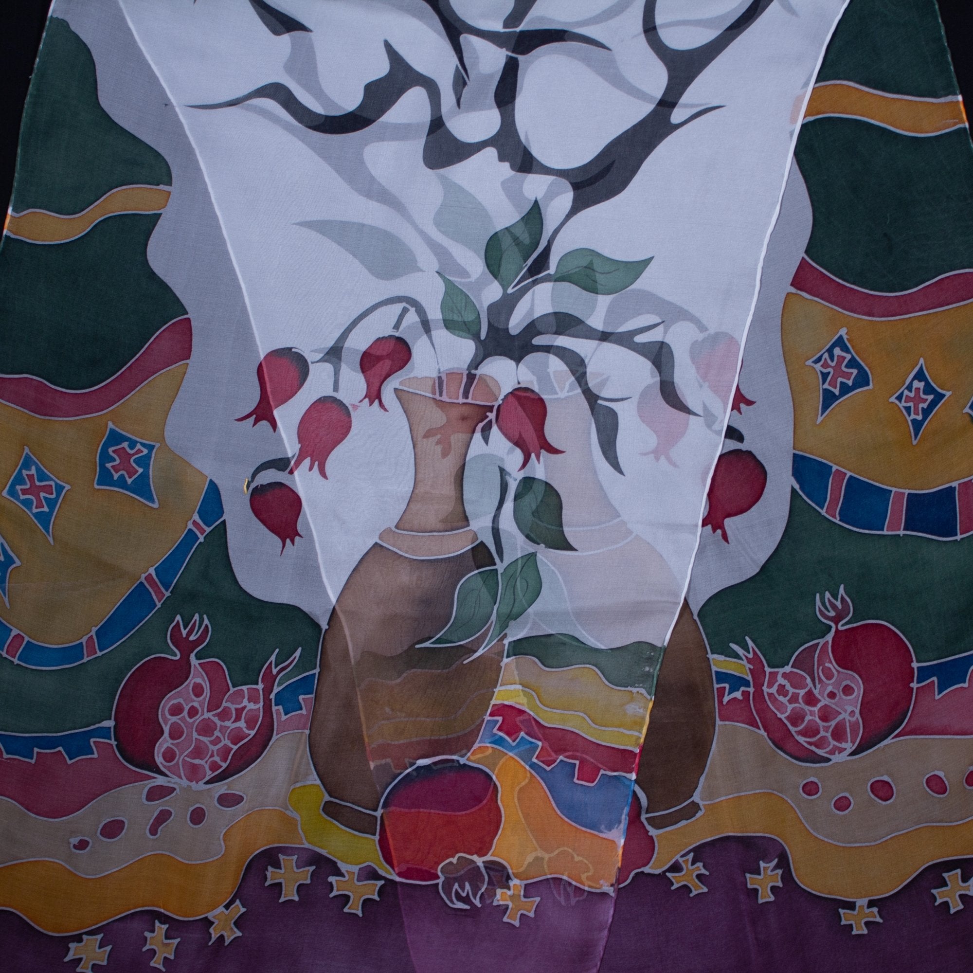 Shoghik Armenian Silk Scarf with Pomegranates