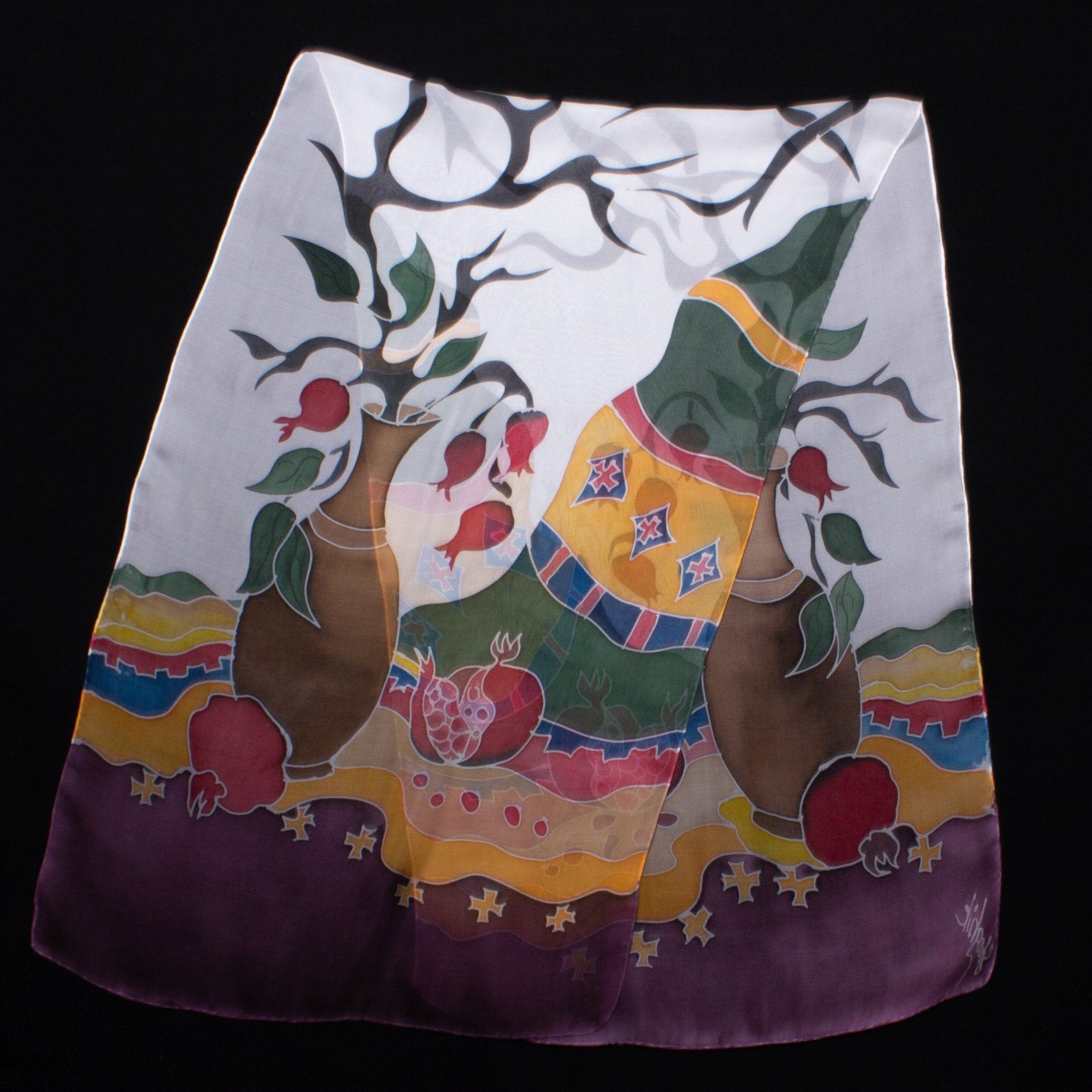 Armenian Handmade Silk Scarf - Pomegranates