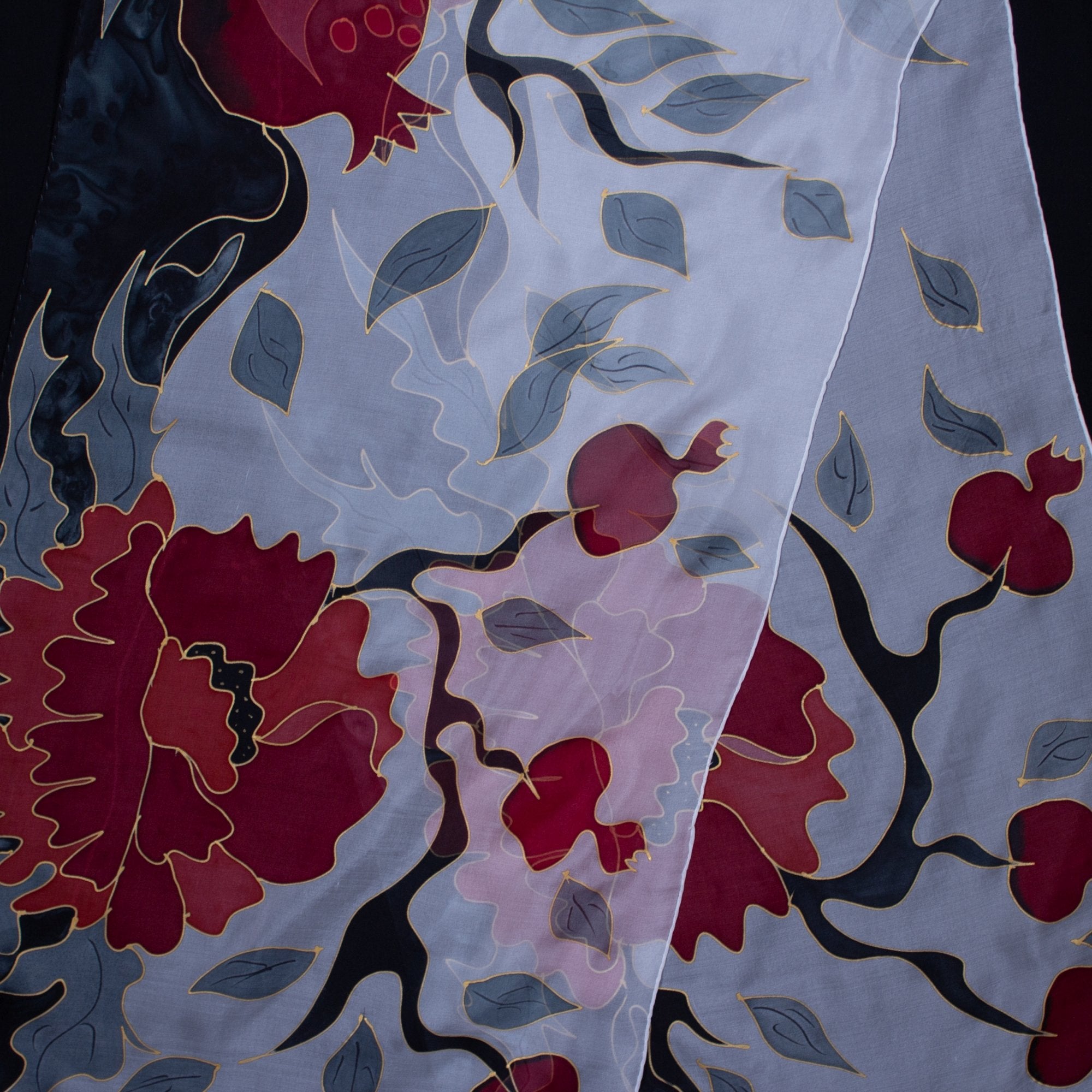 Armenian Handmade Silk Scarf - Pomegranates