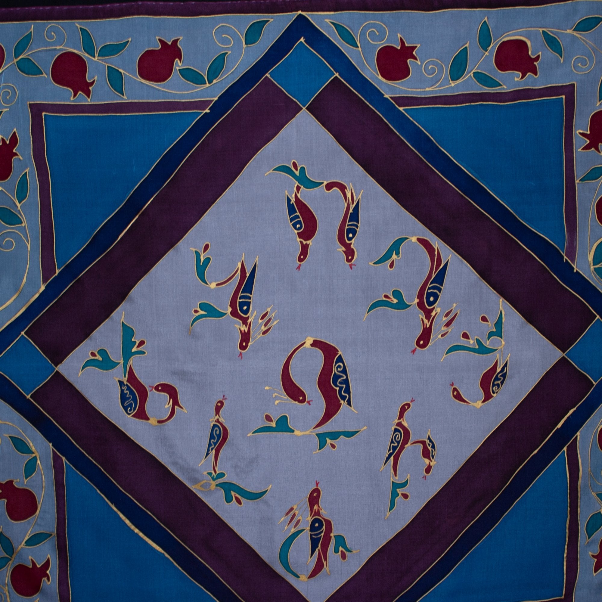 Armenian Handmade Silk Scarf - Letters and Pomegranates