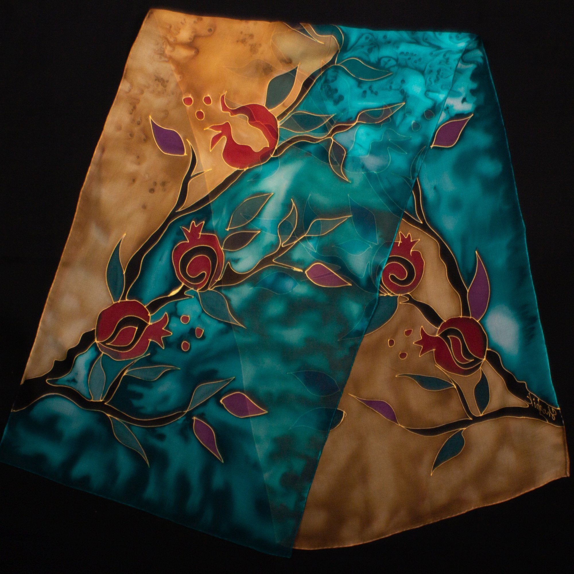 Armenian Handmade Silk Scarf - Pomegranates