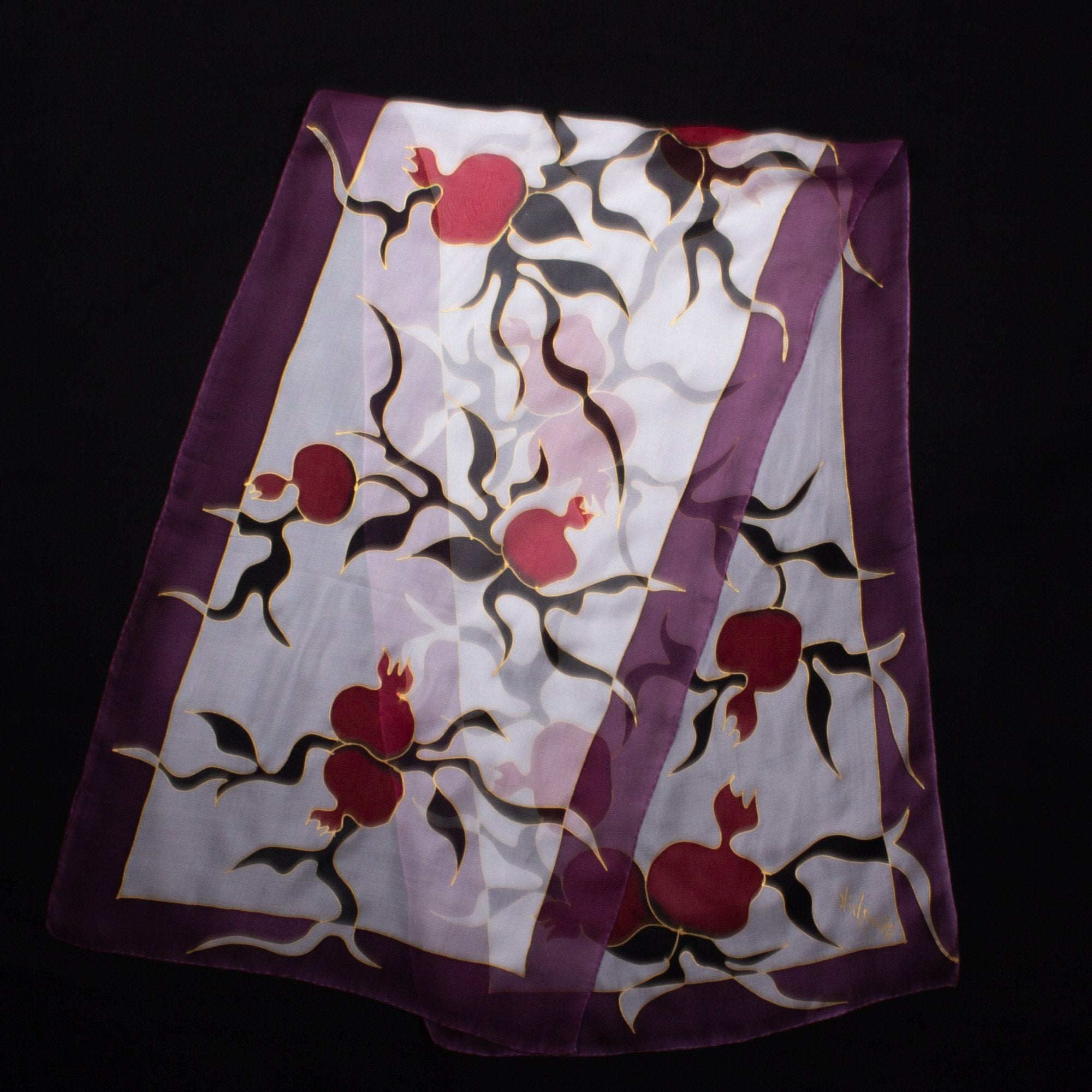 Armenian Handmade Silk Scarf - Pomegranates