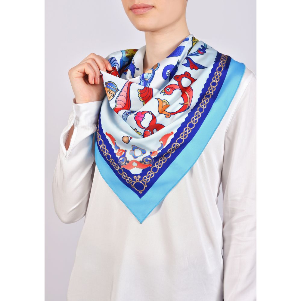 Moreni Scarf with Armenian Alphabet - AYB Collection (Blue)