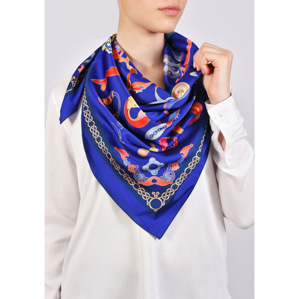 Moreni Scarf with Armenian Alphabet - AYB Collection (Navy)