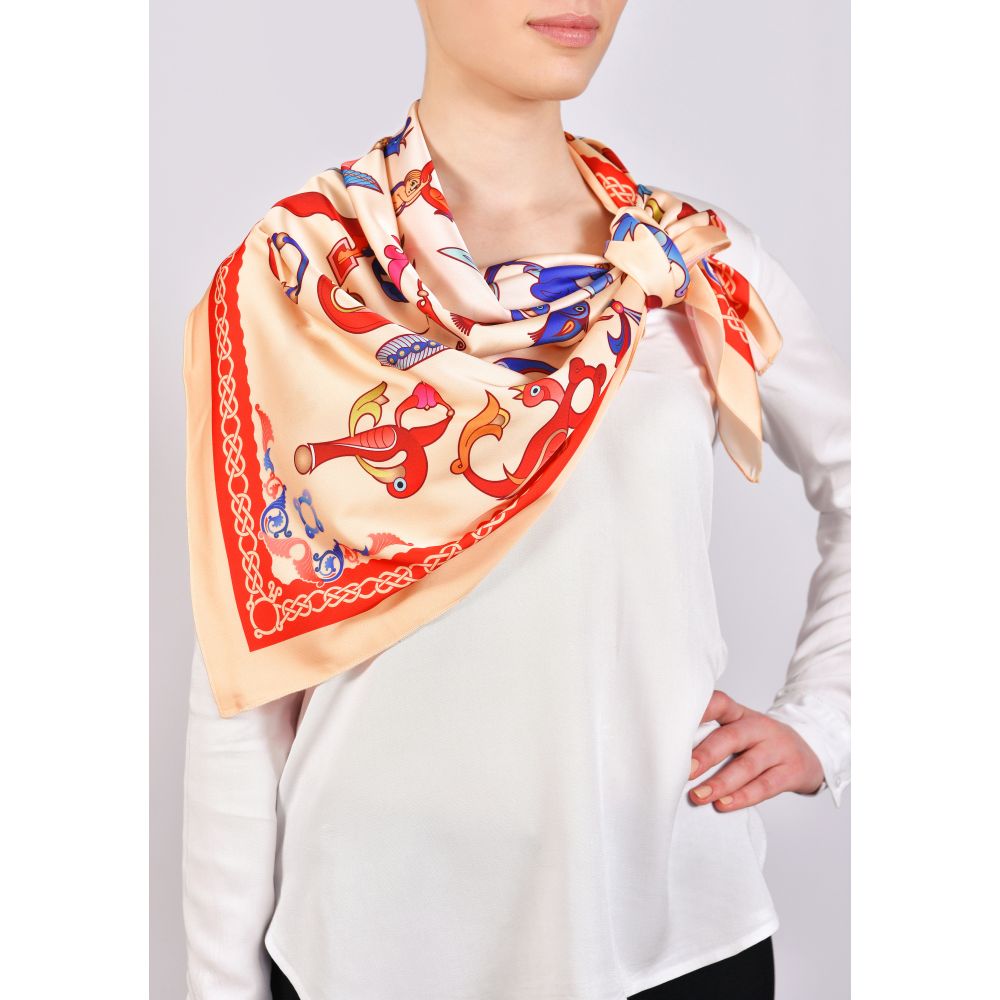 Moreni Scarf with Armenian Alphabet - AYB Collection (Apricot)