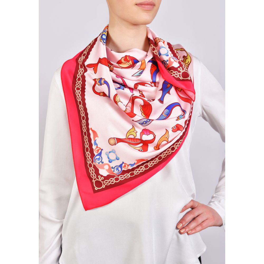 Moreni Scarf with Armenian Alphabet - AYB Collection (Pink)
