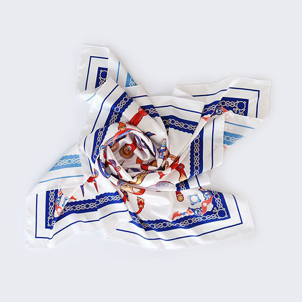 Moreni Scarf with Armenian Alphabet - AYB Collection (White/Navy)