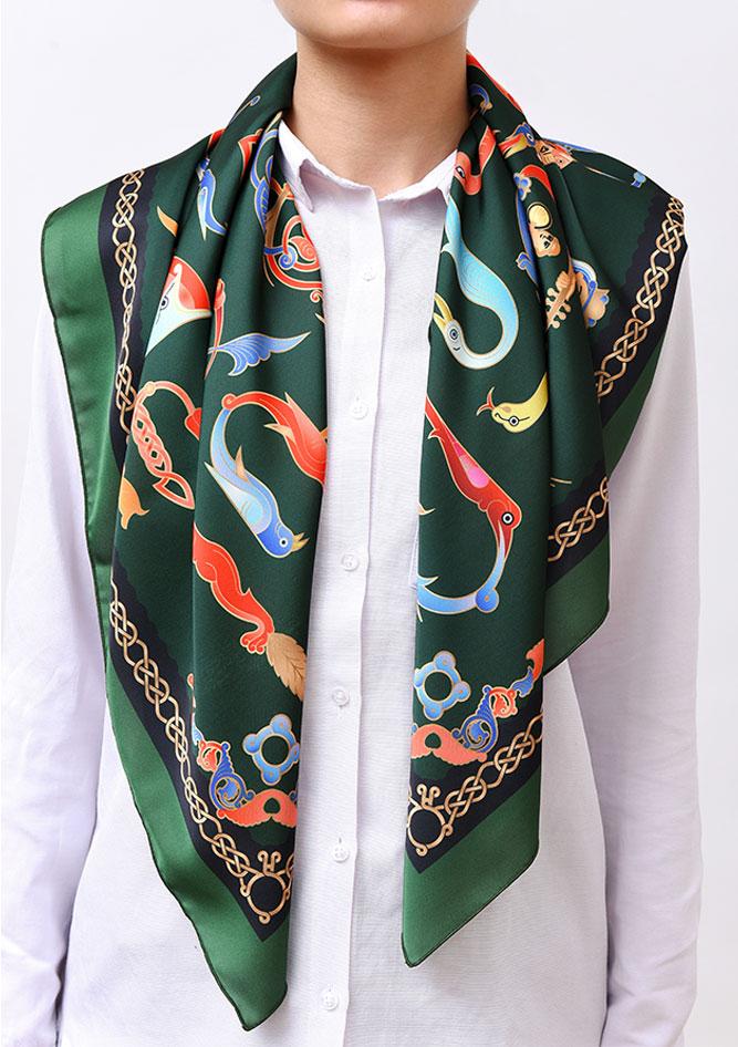 Moreni Scarf with Armenian Alphabet - AYB Collection (Green)