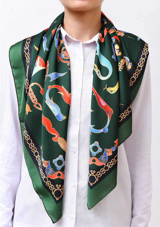 Moreni Scarf with Armenian Alphabet - AYB Collection (Green)