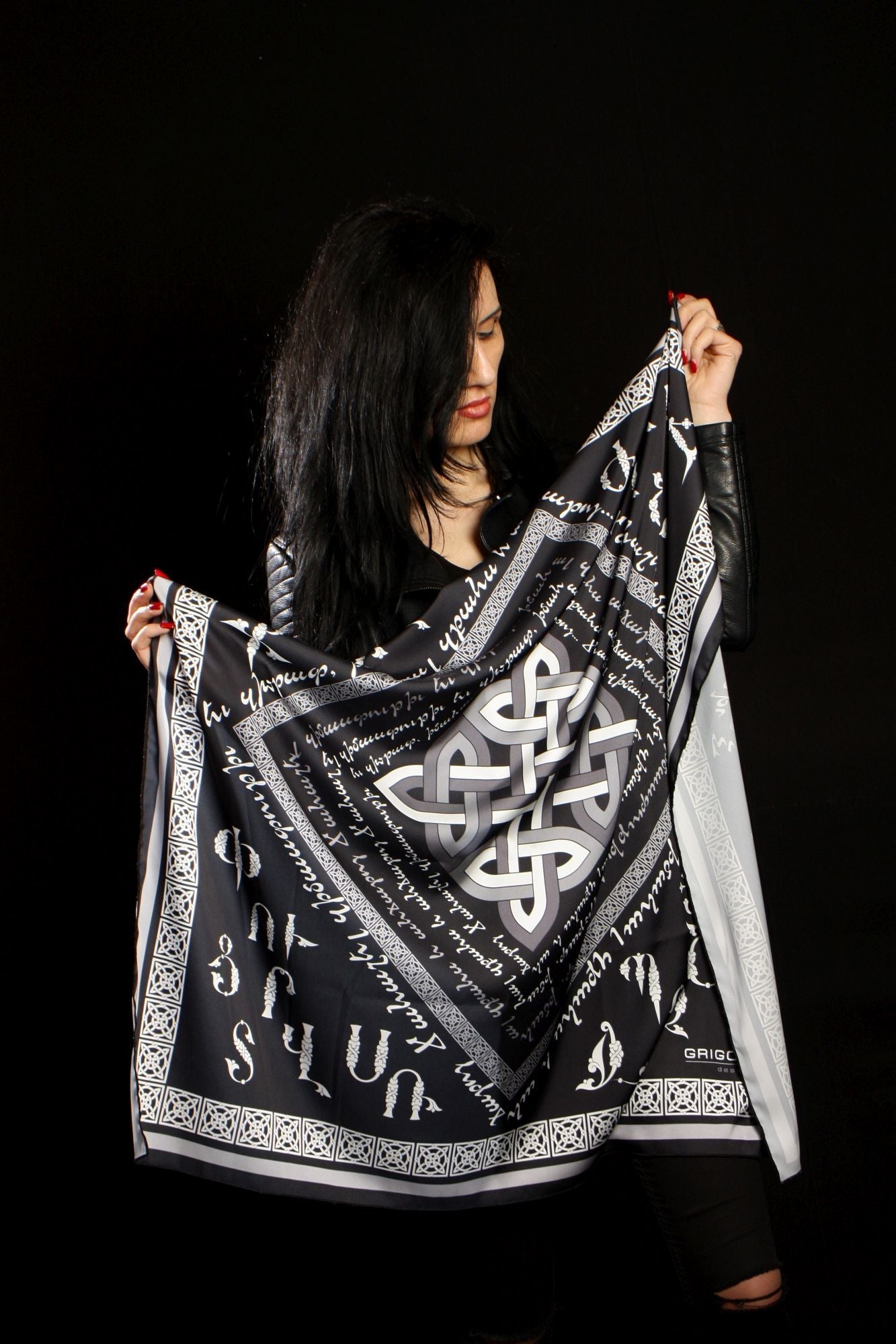 Armenian Alphabet Scarf by Grigoryan Scarves (black)