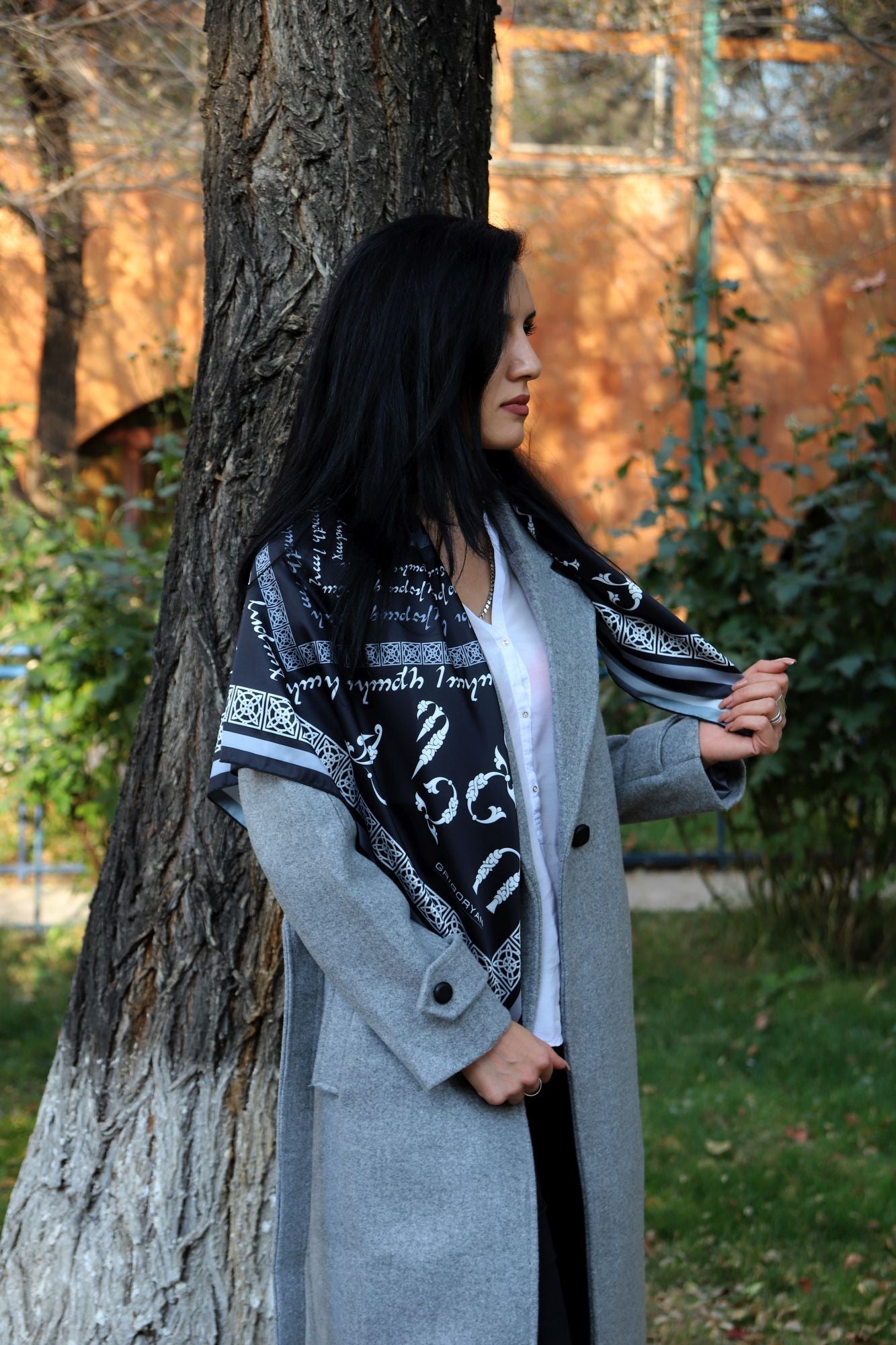 Armenian Alphabet Scarf by Grigoryan Scarves (black)