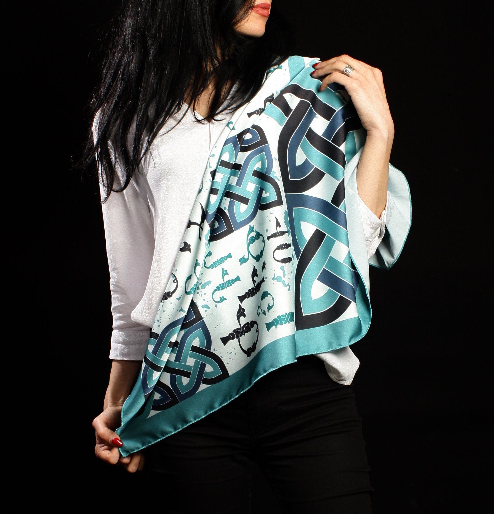 Armenian Alphabet Scarf by Grigoryan Scarves (turquoise)