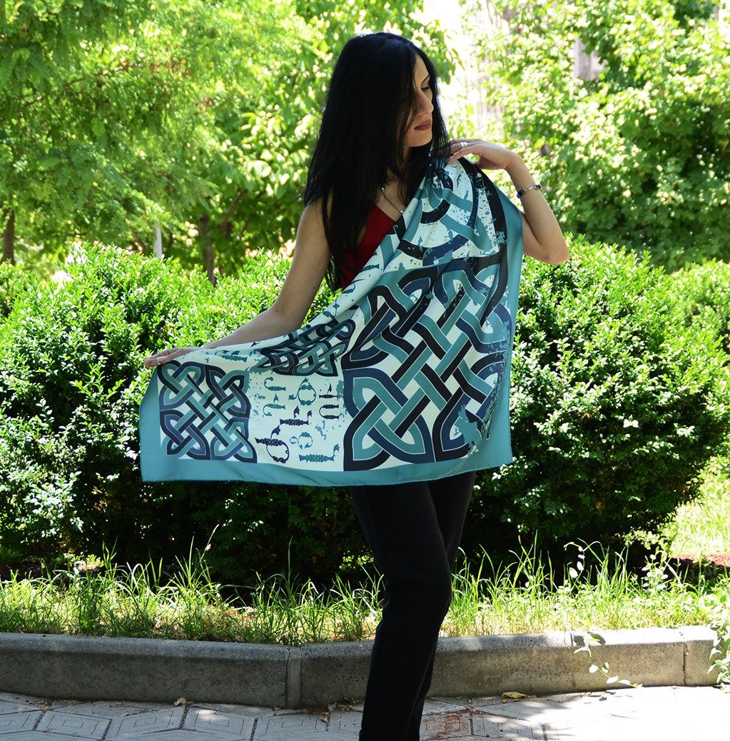 Armenian Alphabet Scarf by Grigoryan Scarves (turquoise)